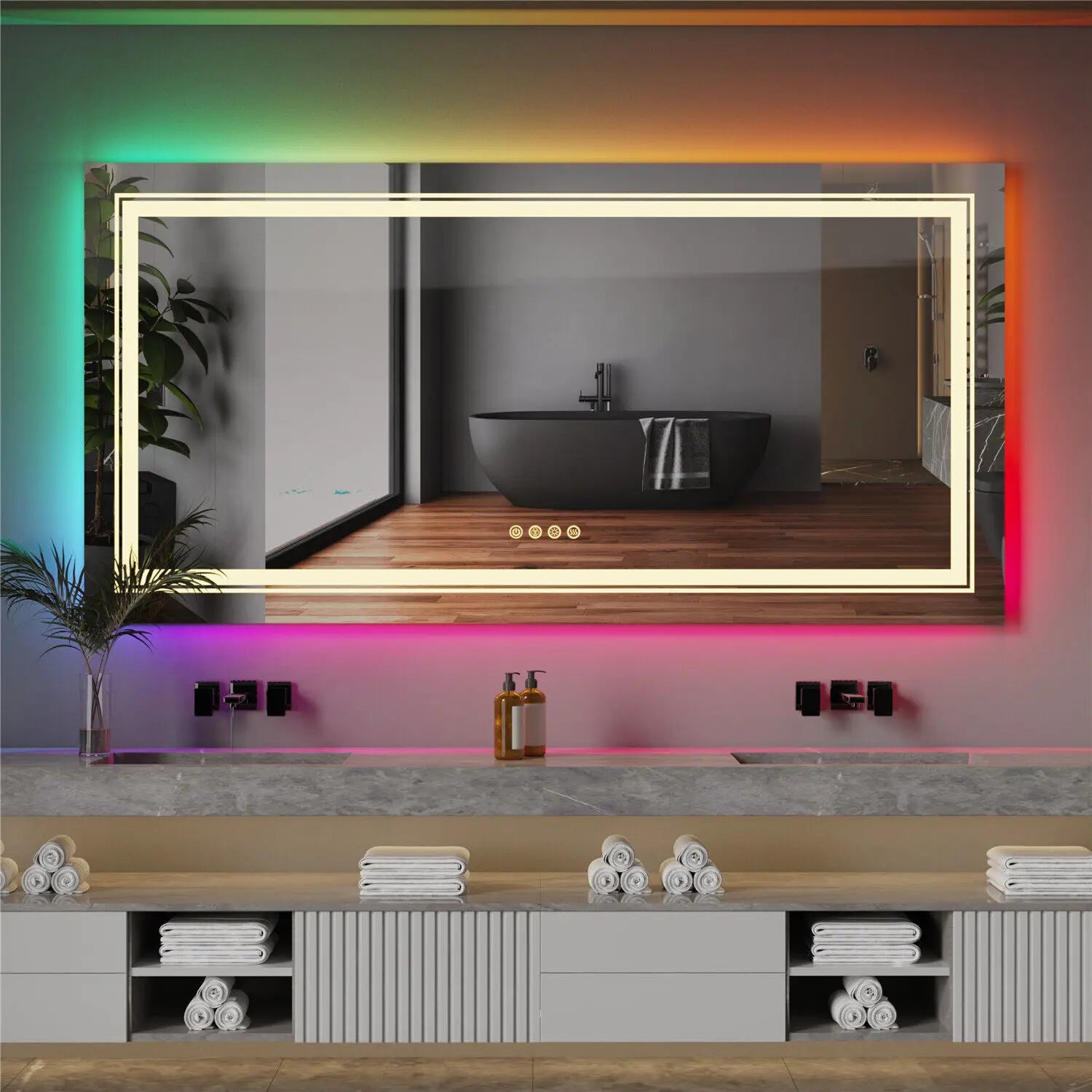 RGB LED Bathroom Mirror with Lights Vanity Wall Mirrors