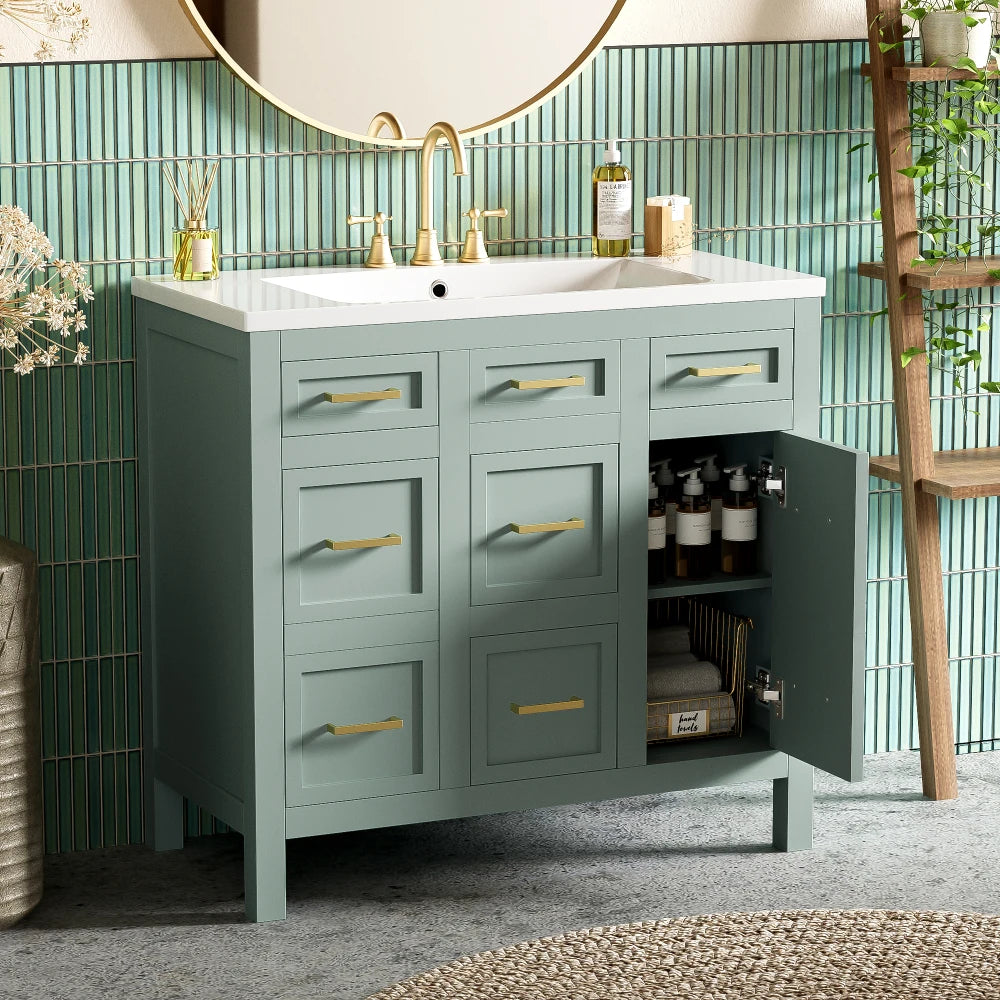 Bathroom Vanity Cabinet with Resin Integrated Sink in USA.