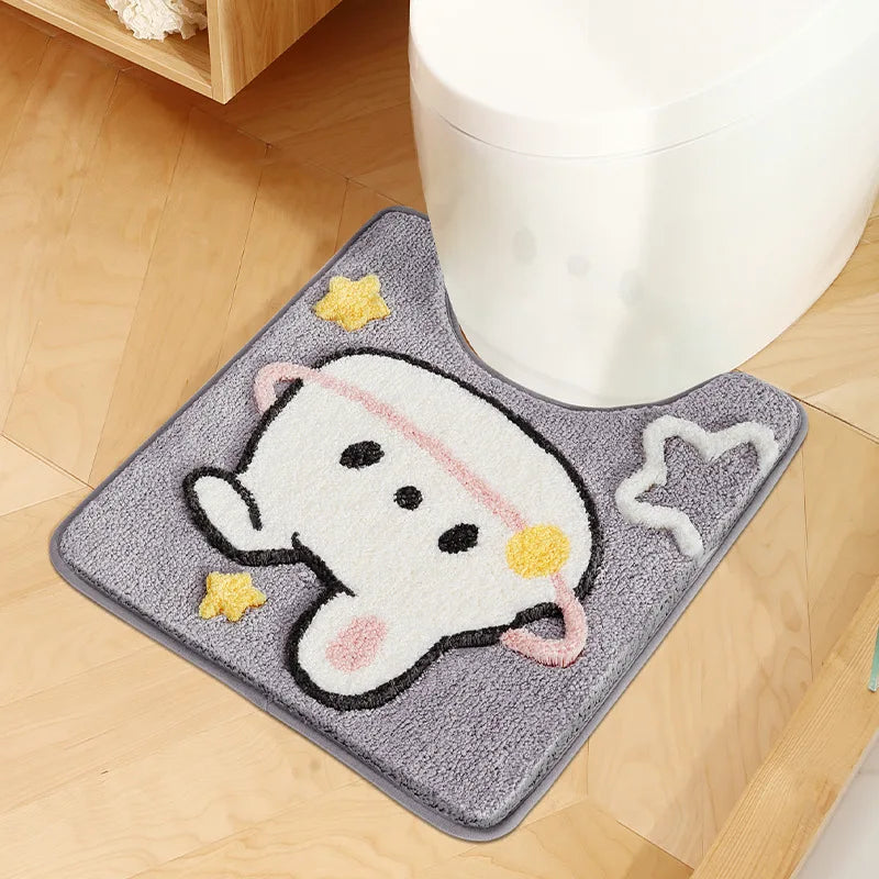 Cute Cartoon Rabbit Bath Mat Set High Quality Flocking