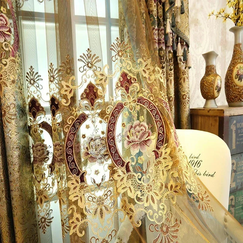 Gold Gilded Embroidered Hollowed Out Velvet Curtains in USA