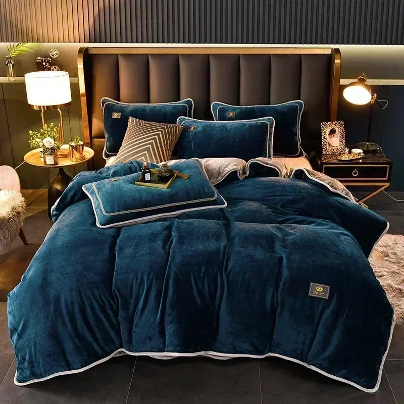 Velvet Autumn Winter Warm Duvet Cover Set Bed Sheet in USA