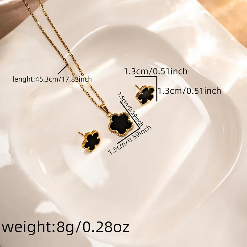 Flower Clover Earrings Necklace Ring Bracelet Four-piece Woman in USA