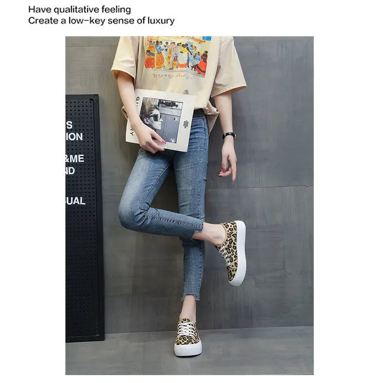 Stylish Leopard Print Sneakers Women Spring Chunky Canvas Shoes in USA