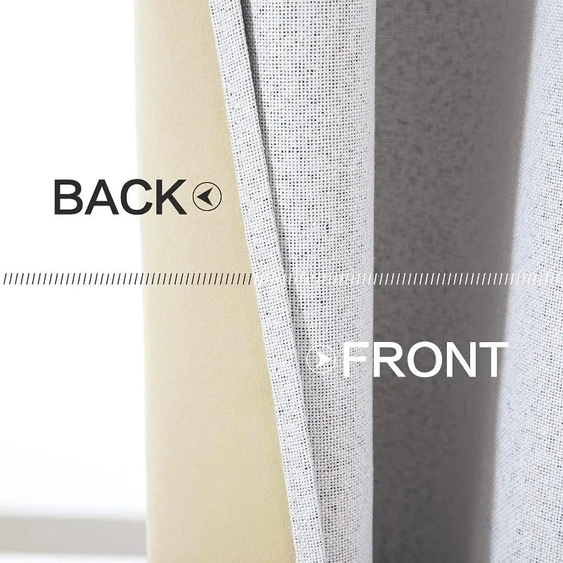 Blackout Linen Textured Curtains for Bedroom Solid Thermal Insulated G