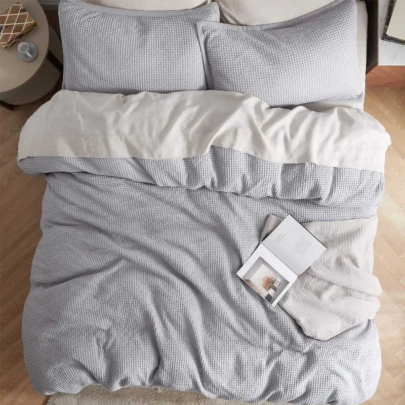 Cotton Waffle Weave Coconut White Duvet Cover Set