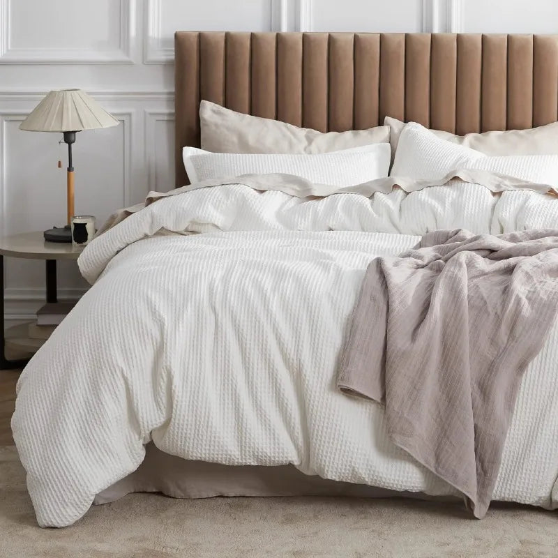 Cotton Waffle Weave Coconut White Duvet Cover Set