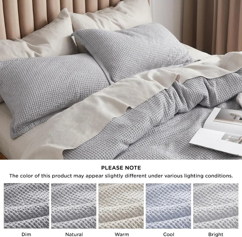 Cotton Waffle Weave Coconut White Duvet Cover Set