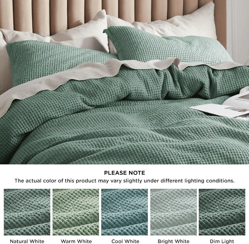 Cotton Waffle Weave Coconut White Duvet Cover Set