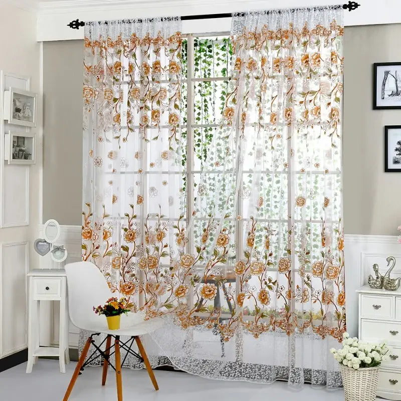 Peony Tulle Curtains Kitchen Door Window Living Room in USA