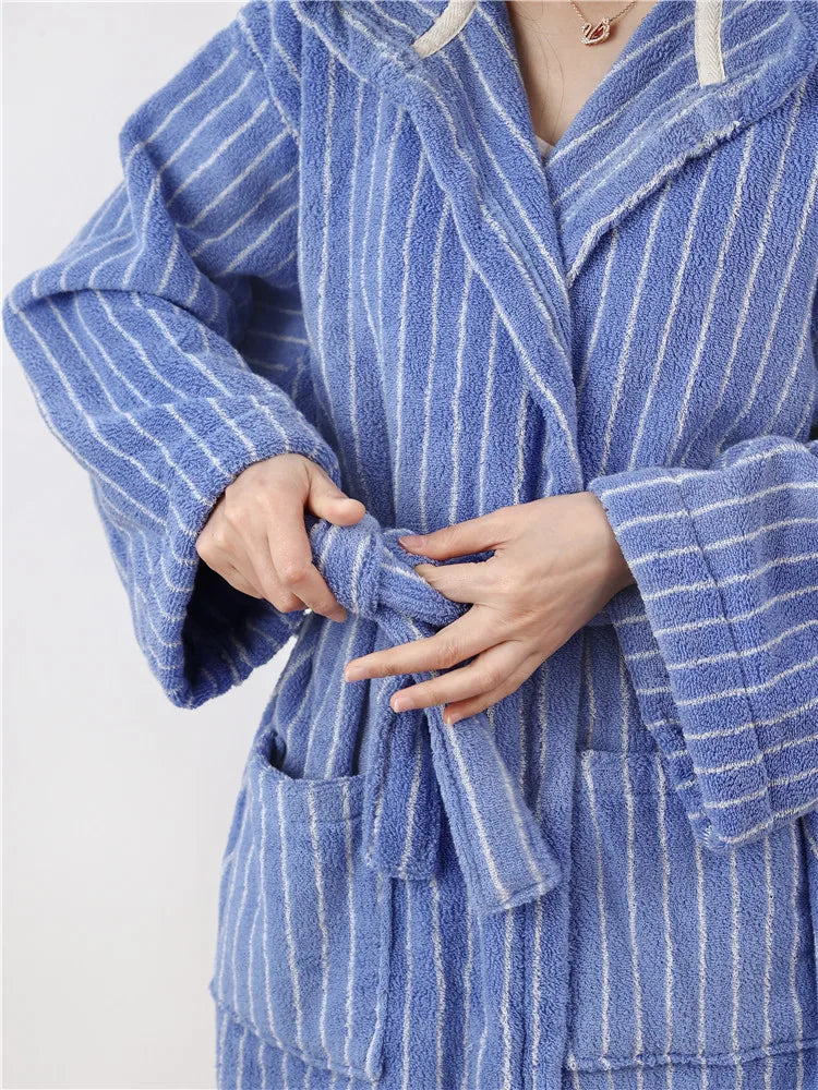 Fashion Striped Bathrobes Soft Cozy Absorbent Bath Towel