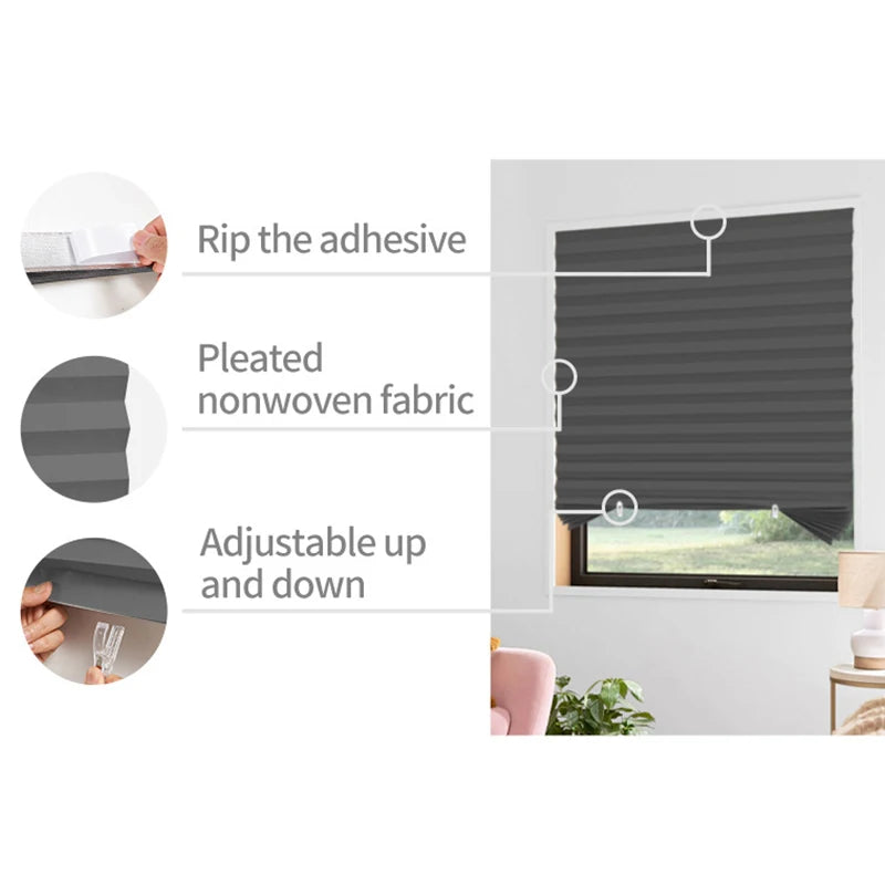 Self-adhesive Pleated Blinds Bathroom Balcony Shades in USA