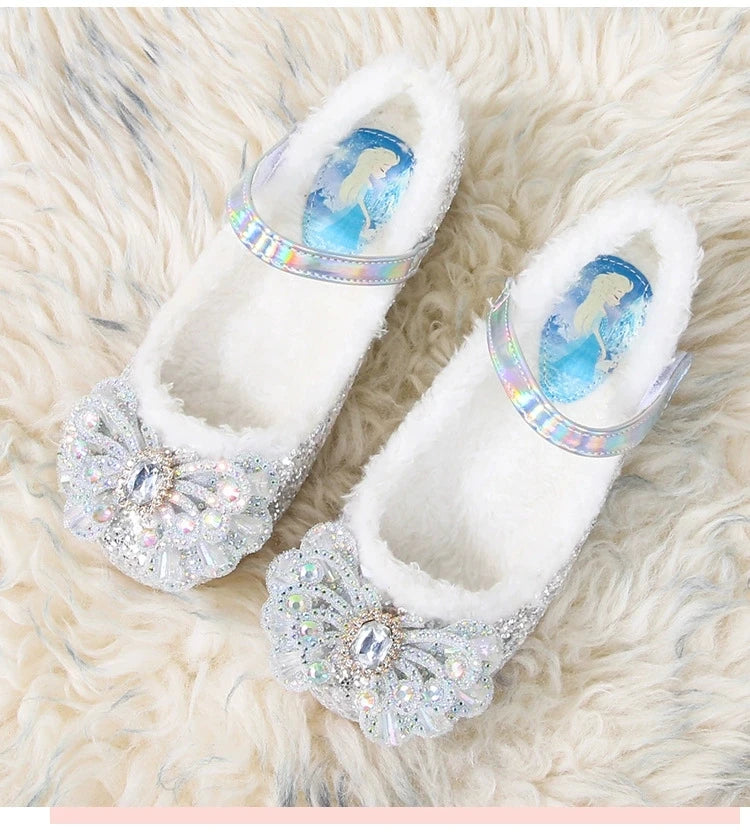 Rhinestone Frozen Elsa Princess Girl Shoes Flat in USA