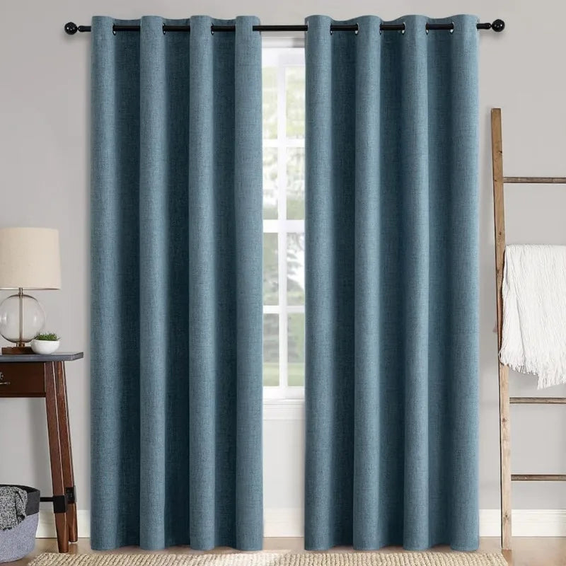 Blackout Linen Textured Curtains for Bedroom Solid Thermal Insulated G