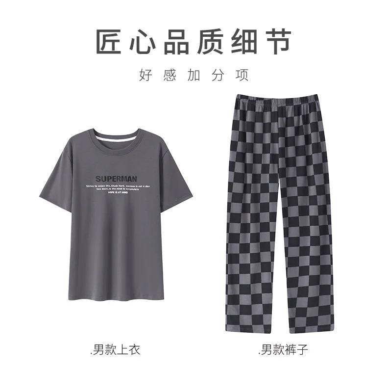 Summer Knitted Plaid Cool Mens Pyjamas Pajamas Casual in USA