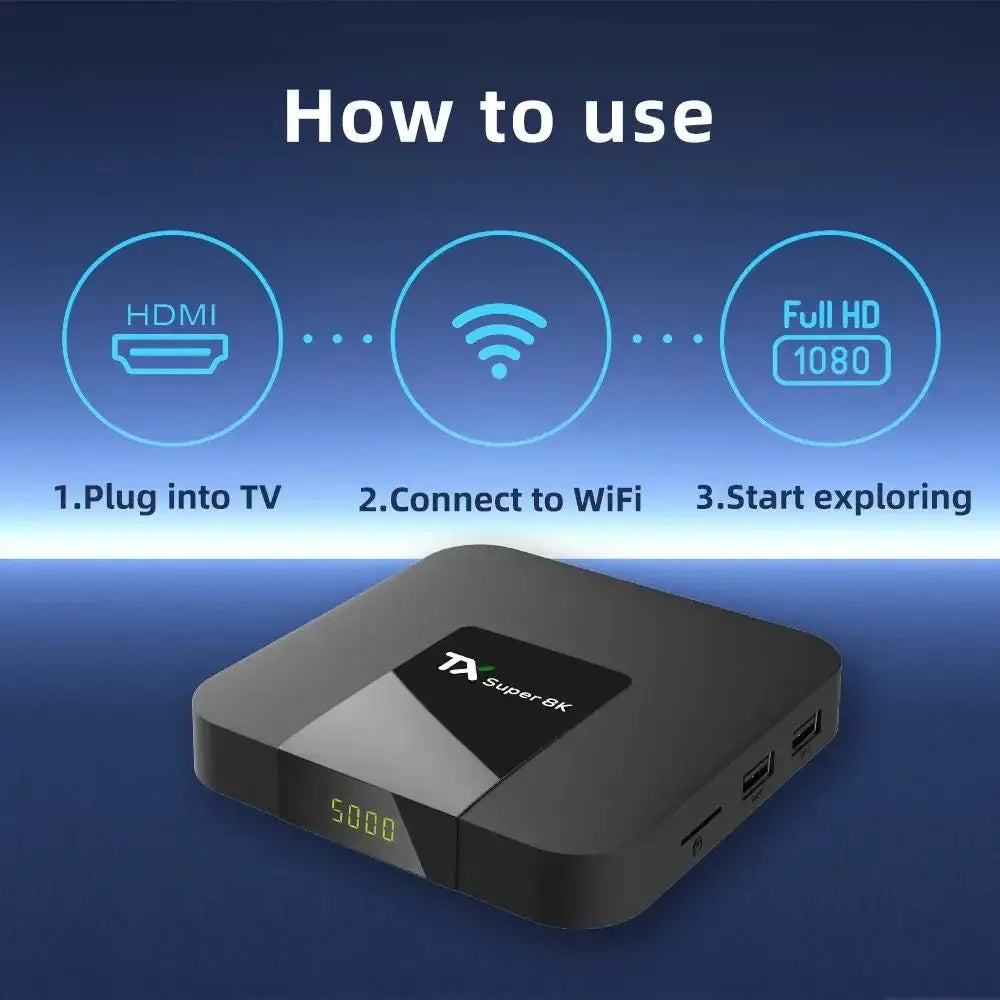 Arabic TV Box Android TX Super 8k Plug and Play 4K HD in USA.