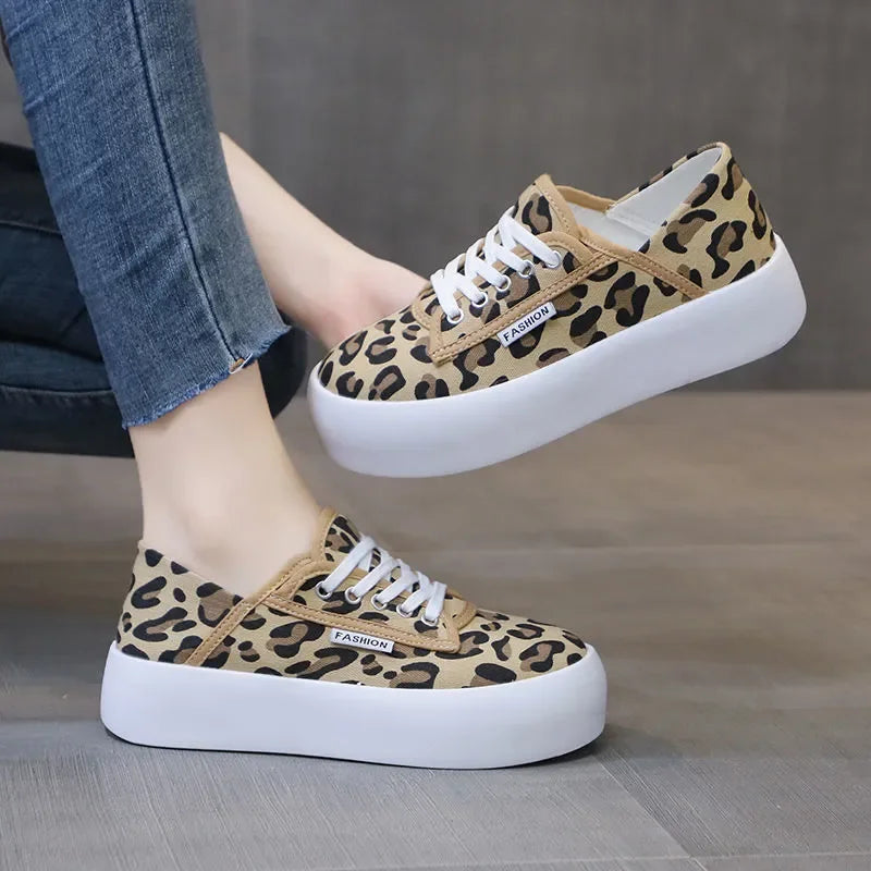 Stylish Leopard Print Sneakers Women Spring Chunky Canvas Shoes in USA