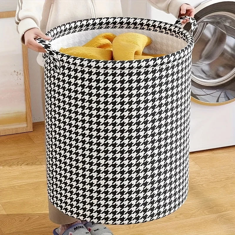 Foldable Houndstooth Laundry Hamper Fabric Storage Basket in USA