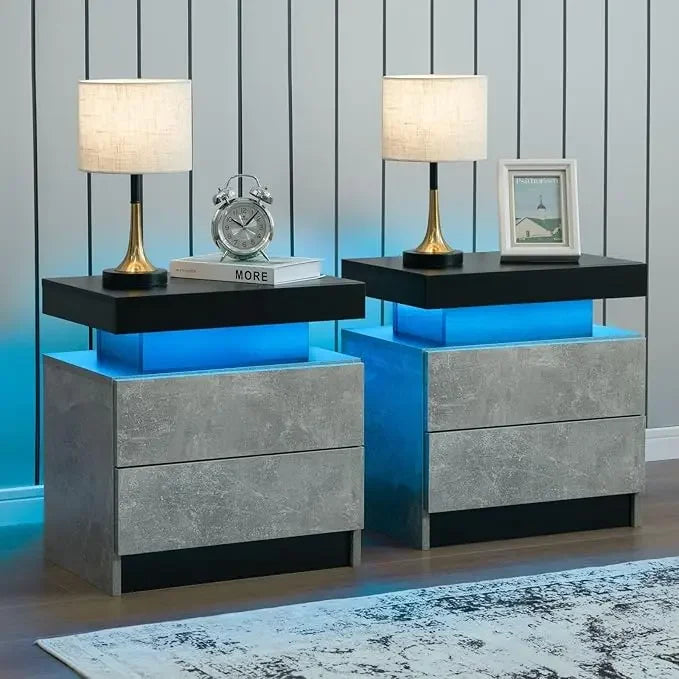 Side Bed Table With LED Light Bedside Tables Bedroom IN USA.