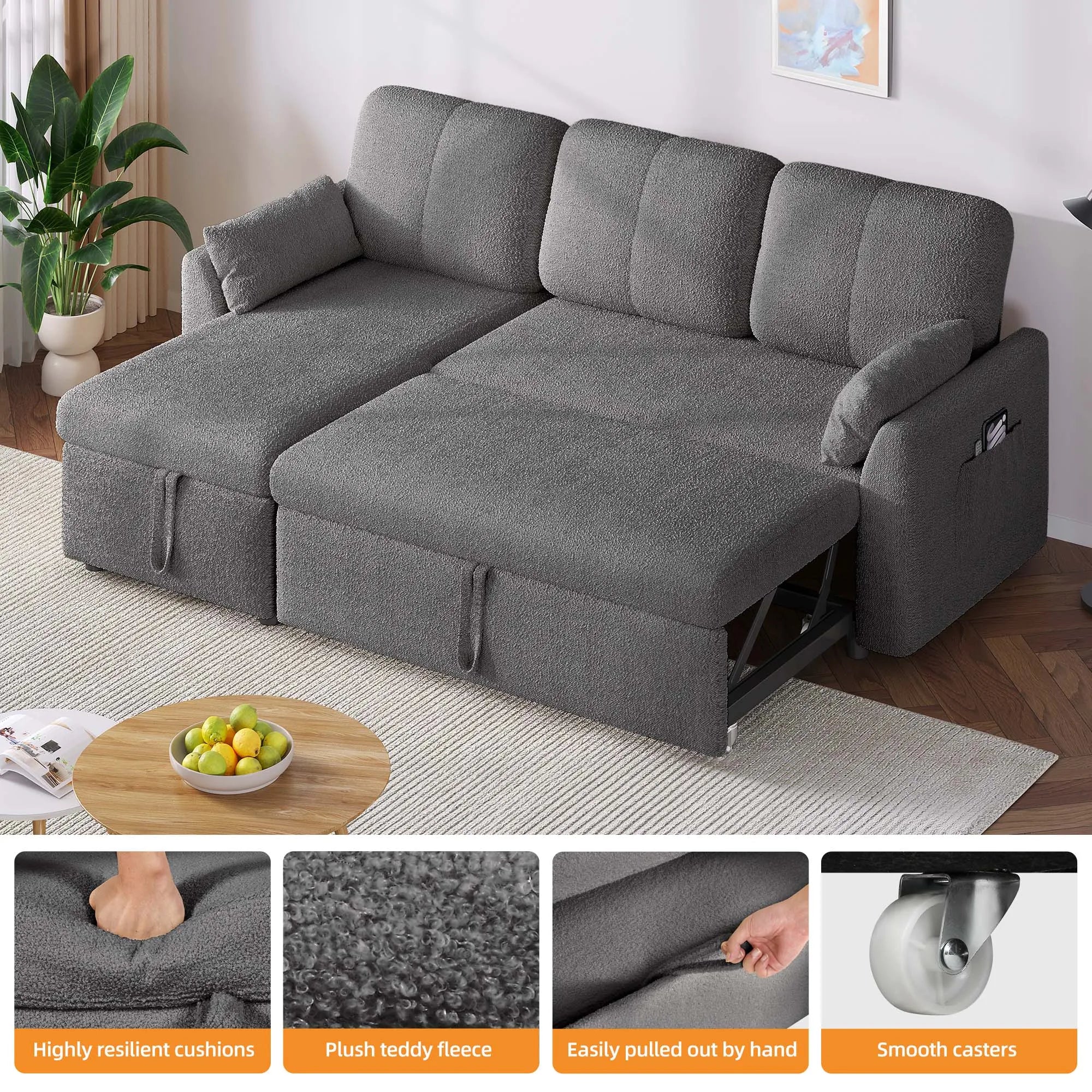 Sectional Sleeper Sofa Set Convertible Sofa Bed, IN USA.