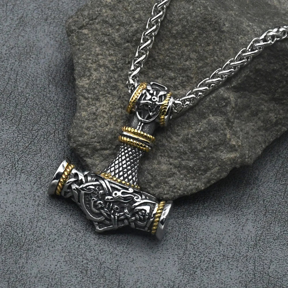 Stainless Steel Viking Dragon Thor's Hammer Pendant Necklace in USA