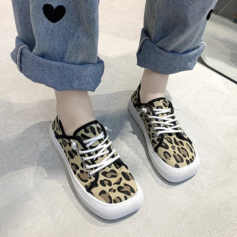 Stylish Leopard Print Sneakers Women Spring Chunky Canvas Shoes in USA