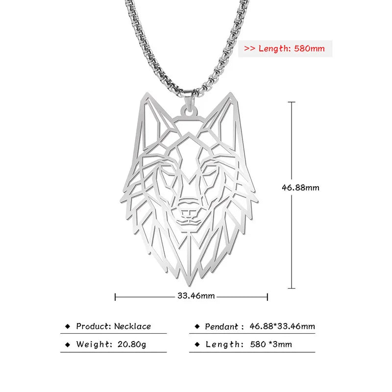 Men's Stainless Steel Hollow Wolf Head Pendant Necklace in USA