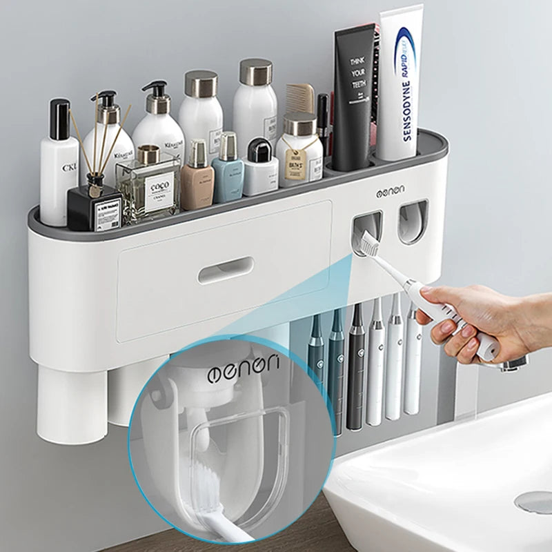 IZEFS Magnetic Adsorption Inverted Toothbrush Holder Double