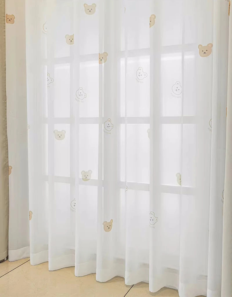 Cute Plush Bear Embroidered Childrens Curtains Japanese