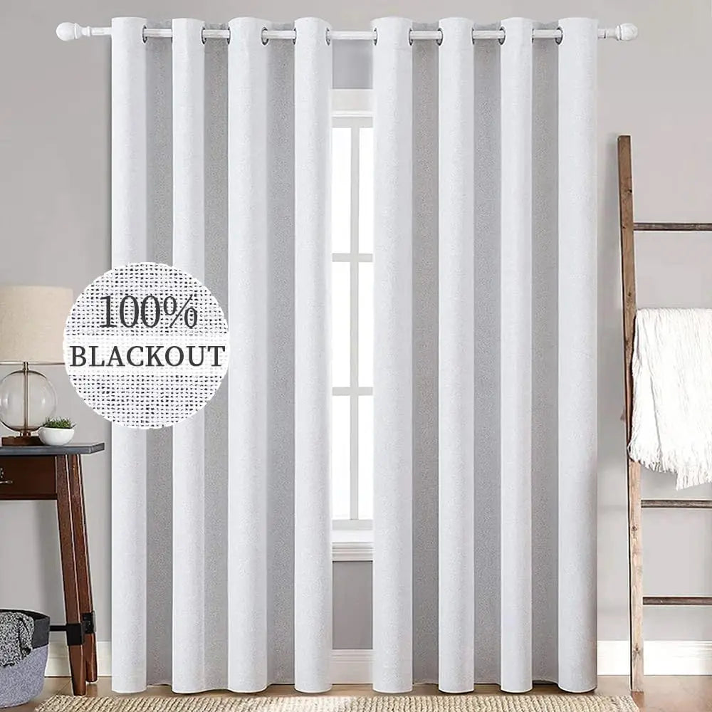 Blackout Linen Textured Curtains for Bedroom Solid Thermal Insulated G