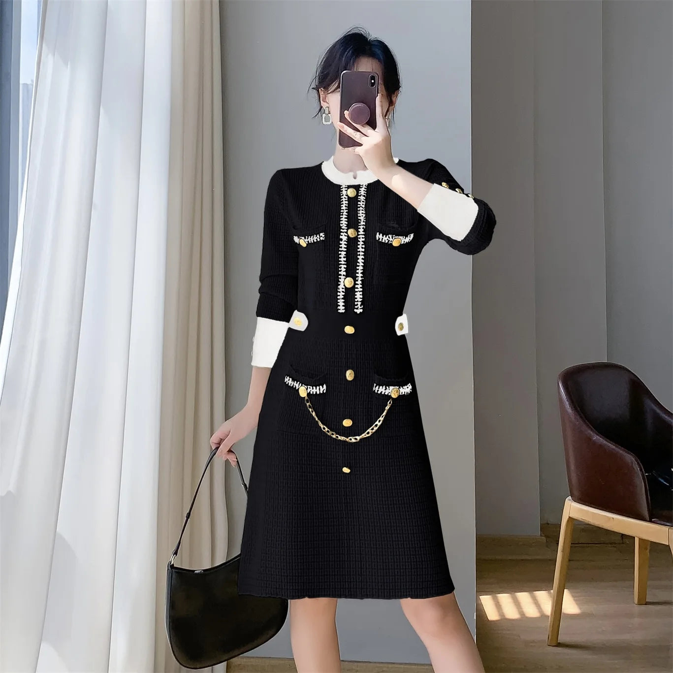 Autumn Small Fragrance Knitted Sweater Evening Dress in USA