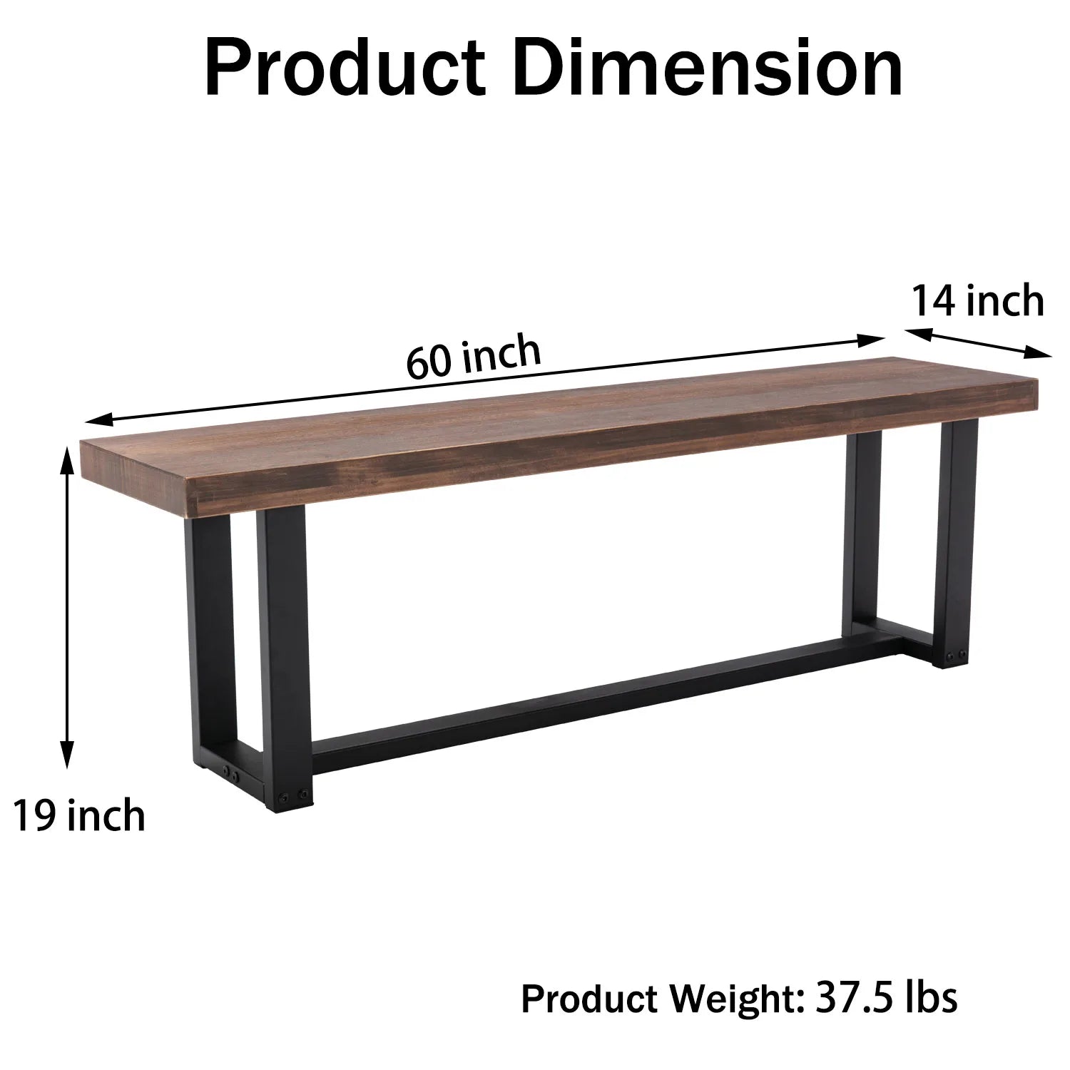 Wooden Dining Bench Metal Frame, Kitchen Table Bench IN USA.