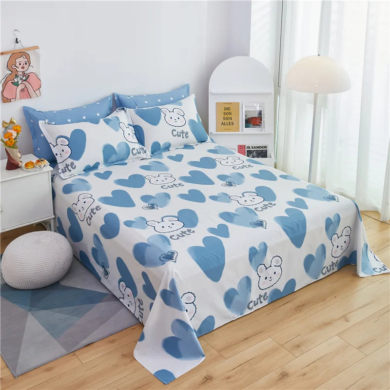 Cartoon Star Flat Sheet Twin Kawaii Yellow Bed Sheet in USA.