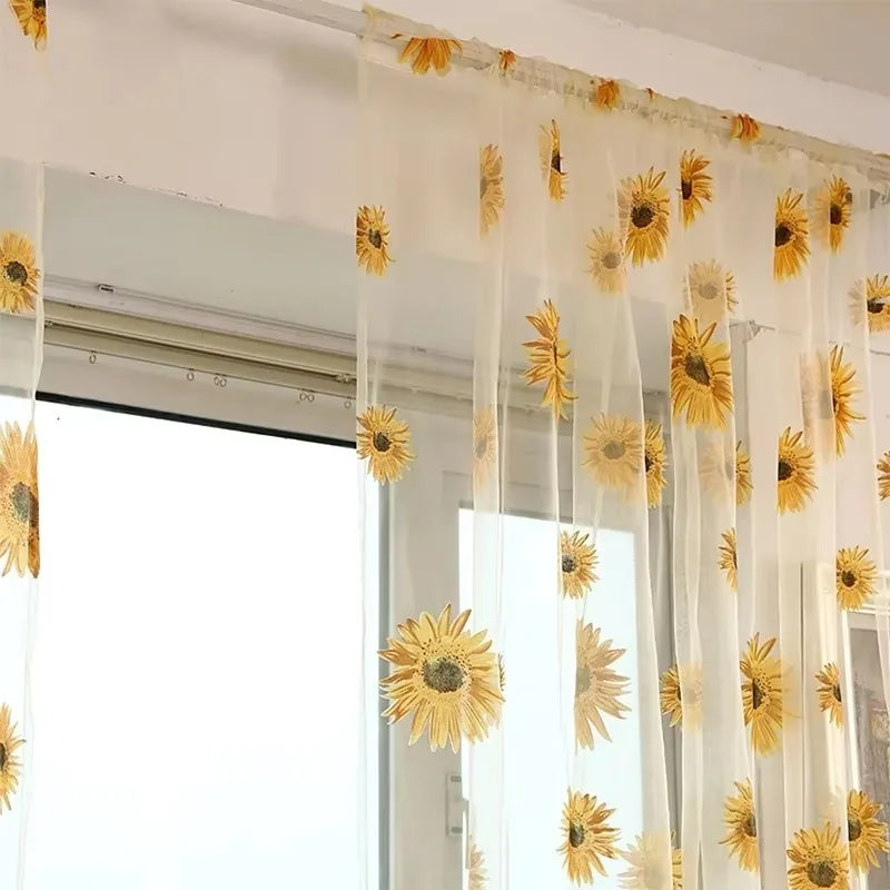 Sunflower Tulle Curtains Living Room Bedroom Kitchen in USA