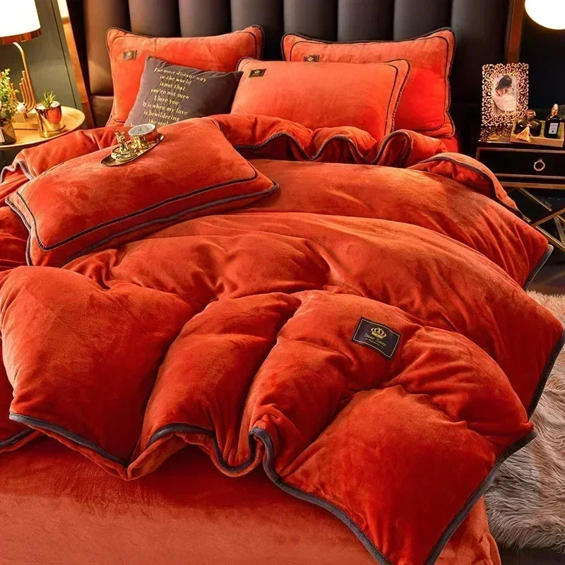 Velvet Autumn Winter Warm Duvet Cover Set Bed Sheet in USA