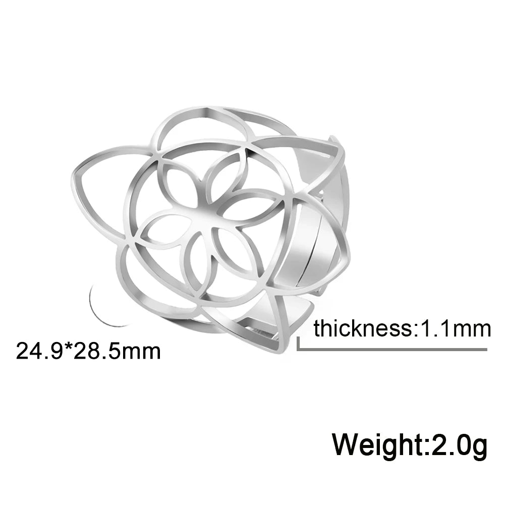 Unift Scared Geometry Flower Life Ring Adjustable Stainless Steel Ring in USA