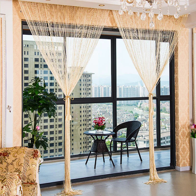 Shiny Curtains Tassel Silver Line String Curtain in USA