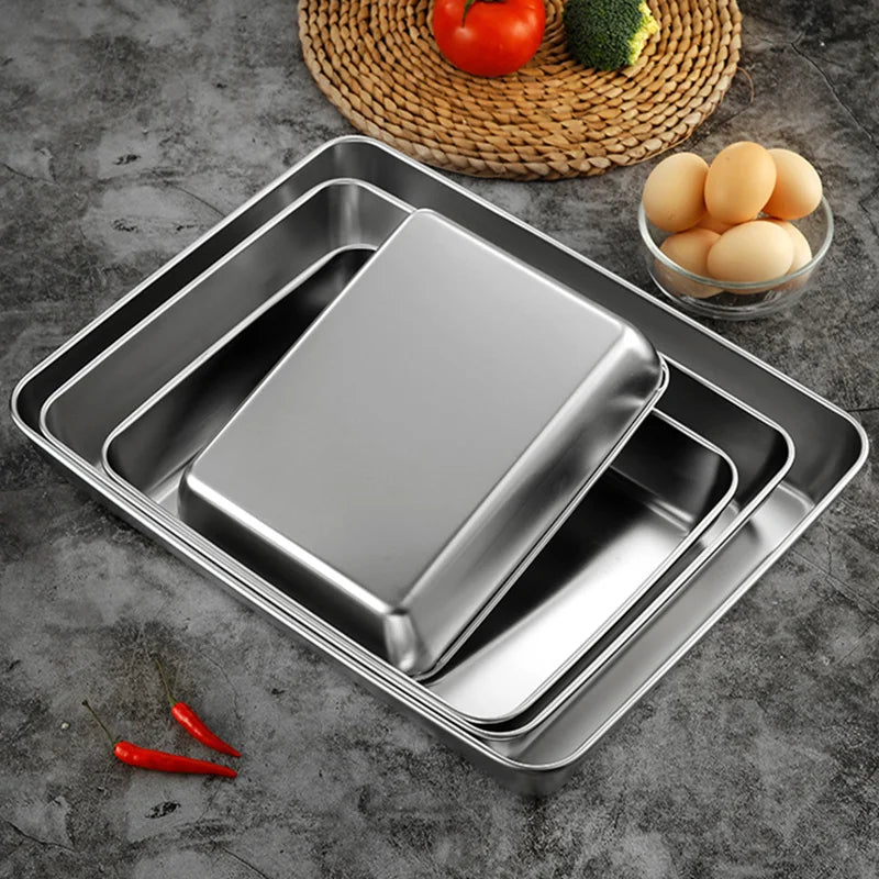 Thicken Stainless Steel Food Storage Tray Rectangular in USA.