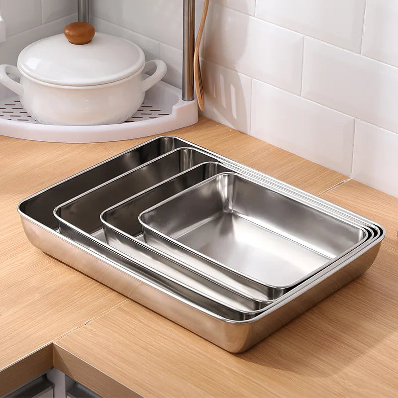 Thicken Stainless Steel Food Storage Tray Rectangular in USA.