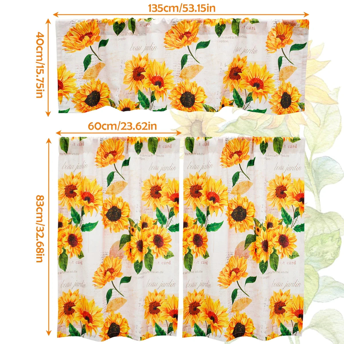 Valance Tier Curtains Windows Sunflower Kitchen Curtain in USA