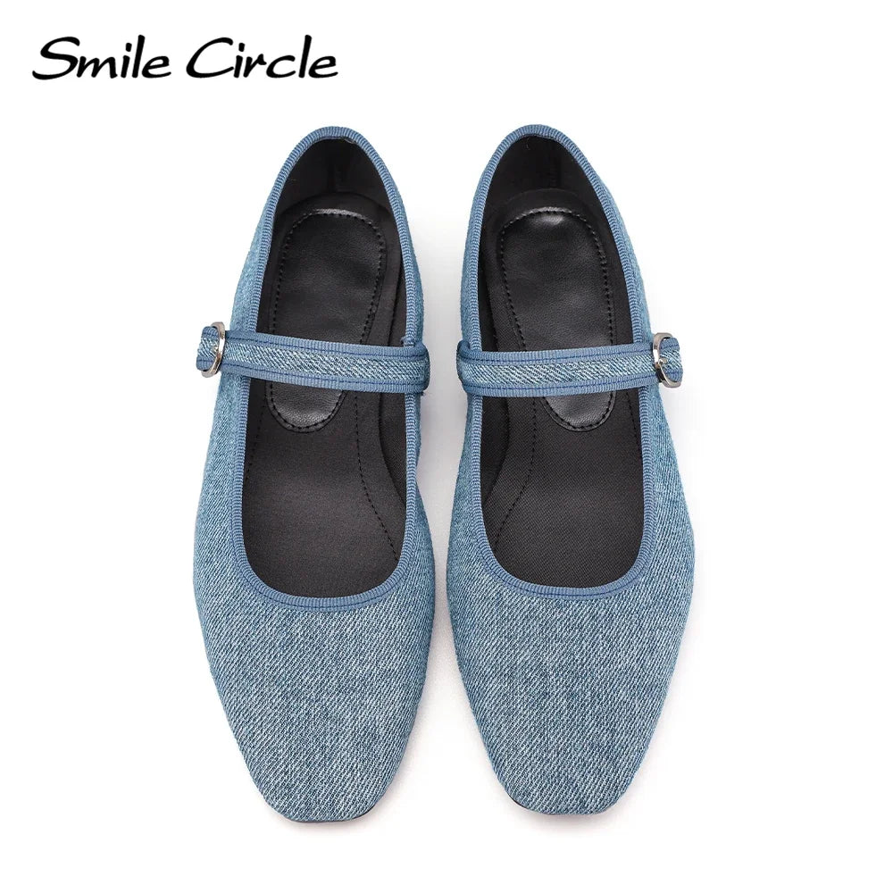 Smile Circle Velvet Mary Jane Ballet Flats Women IN USA.