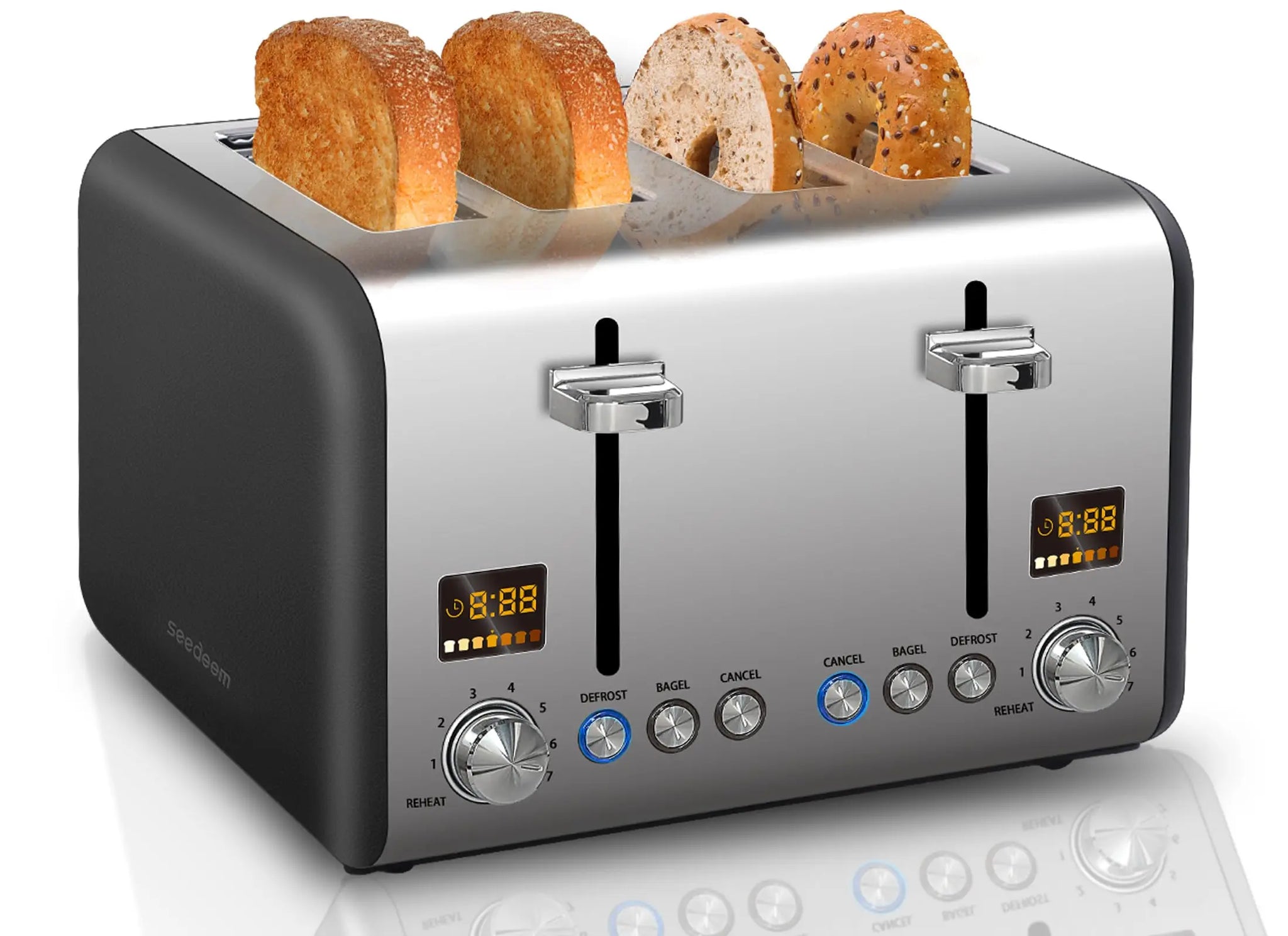 Toaster,Stainless,Smart Control, Bread Shade Settings, IN USA.