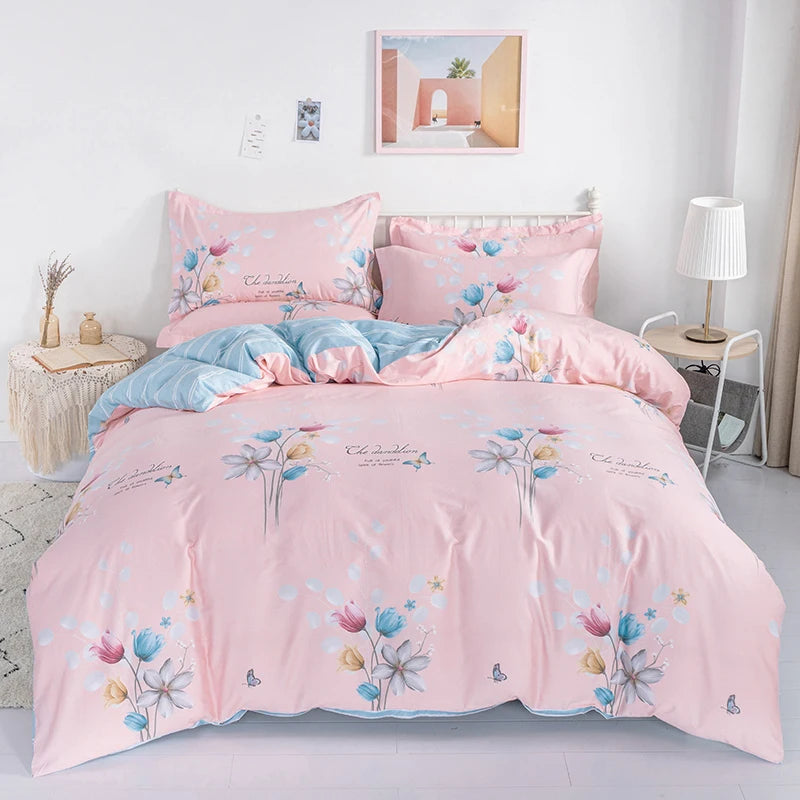 Cotton Duvet Cover Set Flower Printing Cotton Soft Pillowcase Bedding in USA