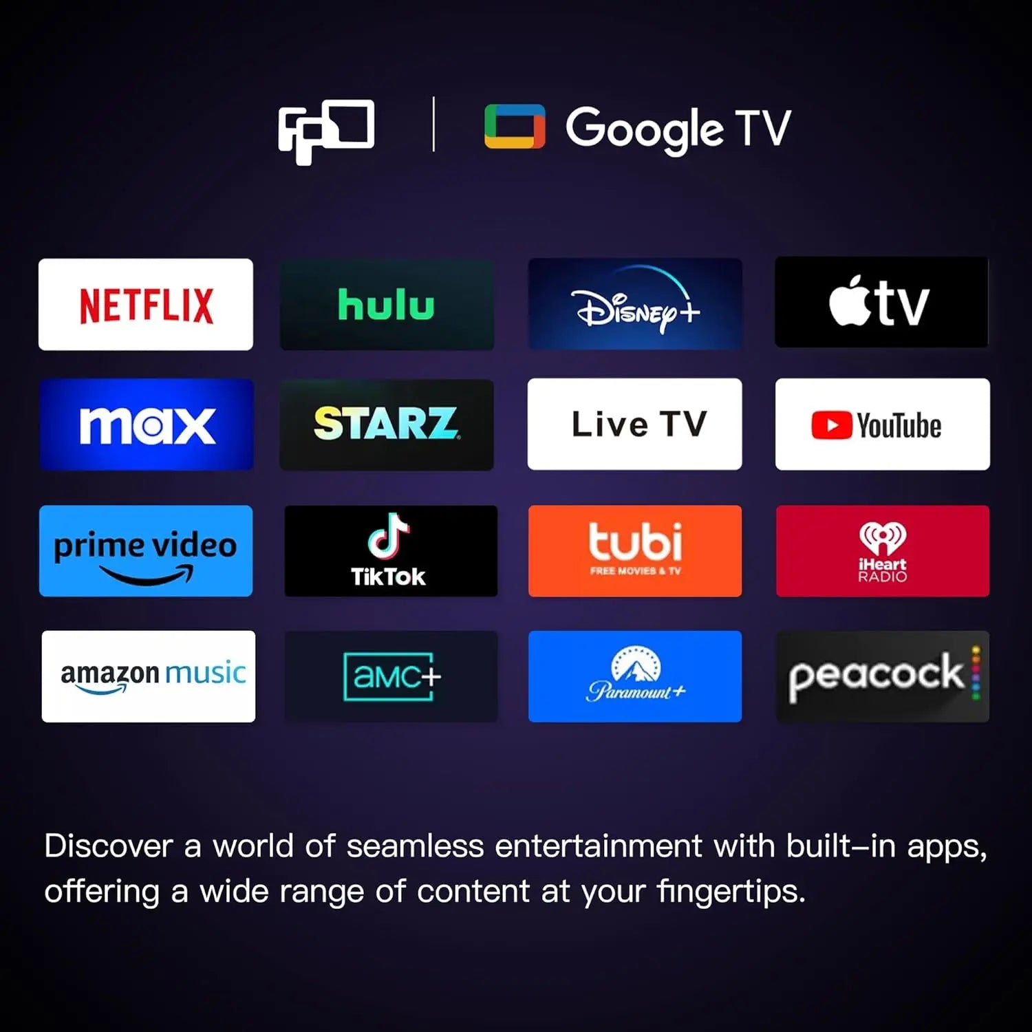 Smart TV Google TV HD Google Play Google Cast Built in USA.