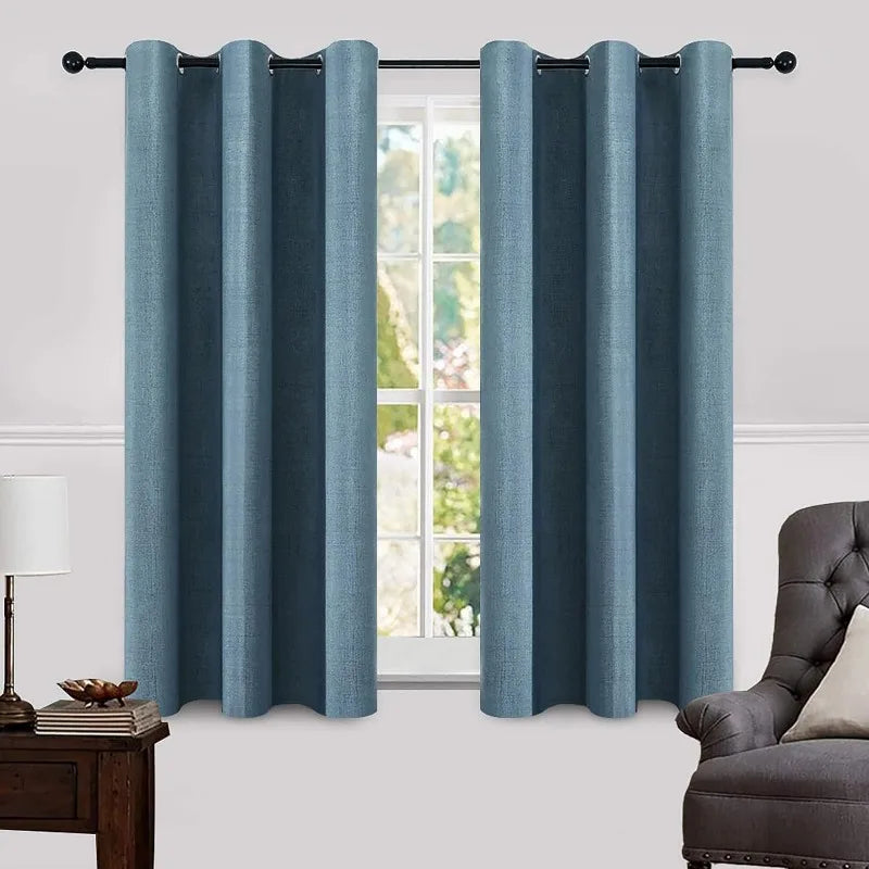 Blackout Linen Textured Curtains for Bedroom Solid Thermal Insulated G