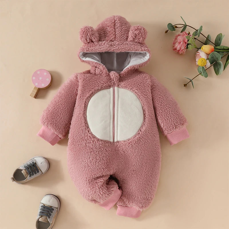 Cute Baby Boys Hooded Bear Romper Ears Tail Warm in USA