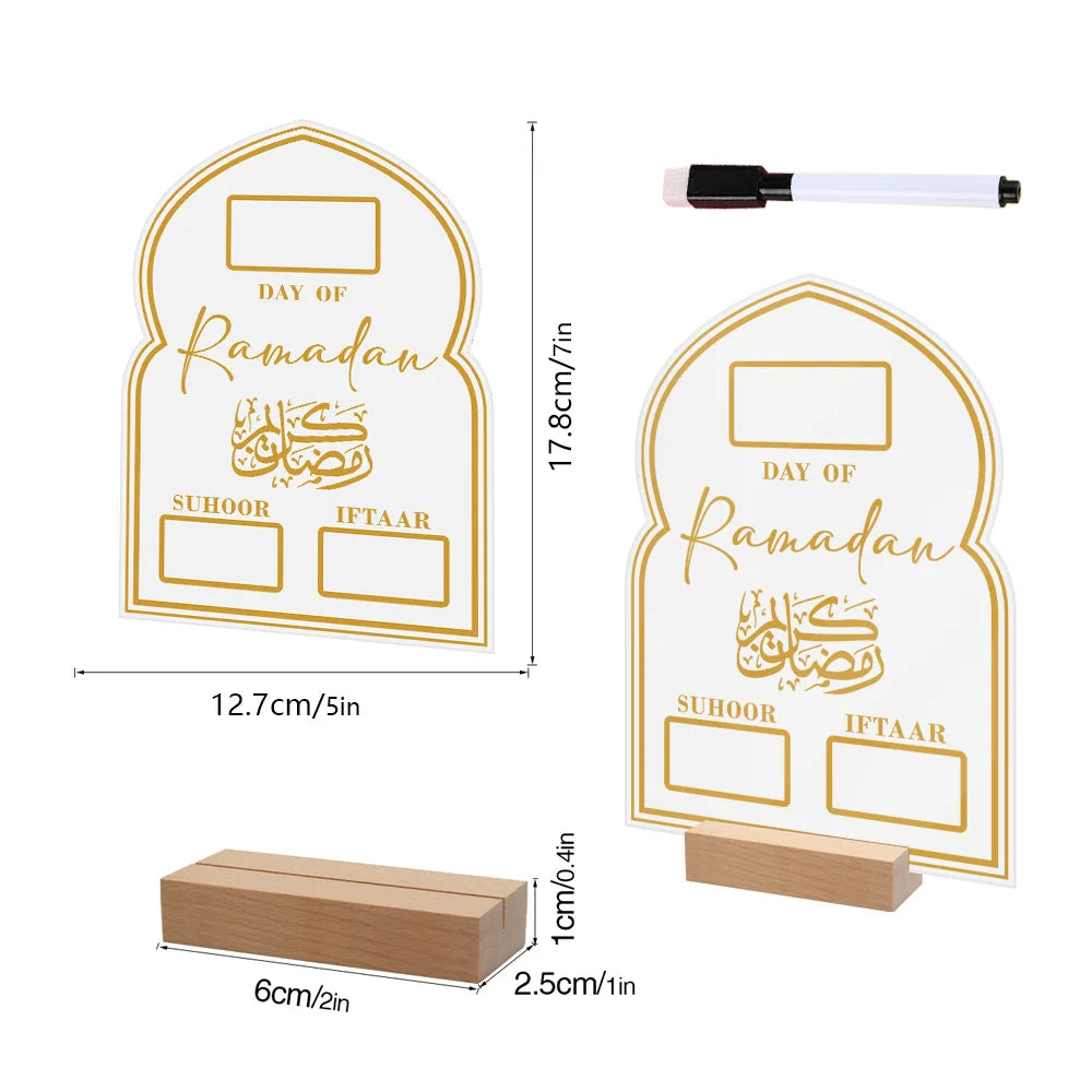 Reusable Acrylic Ramadan Calendar Board Wooden Base Table Ornament wit