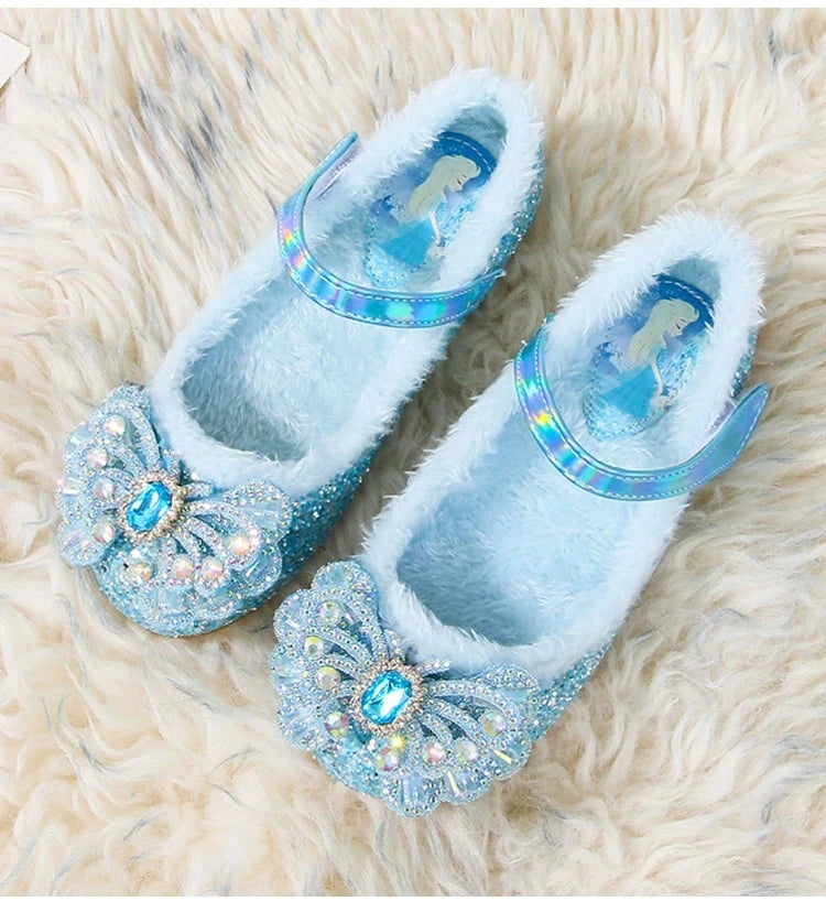 Rhinestone Frozen Elsa Princess Girl Shoes Flat in USA