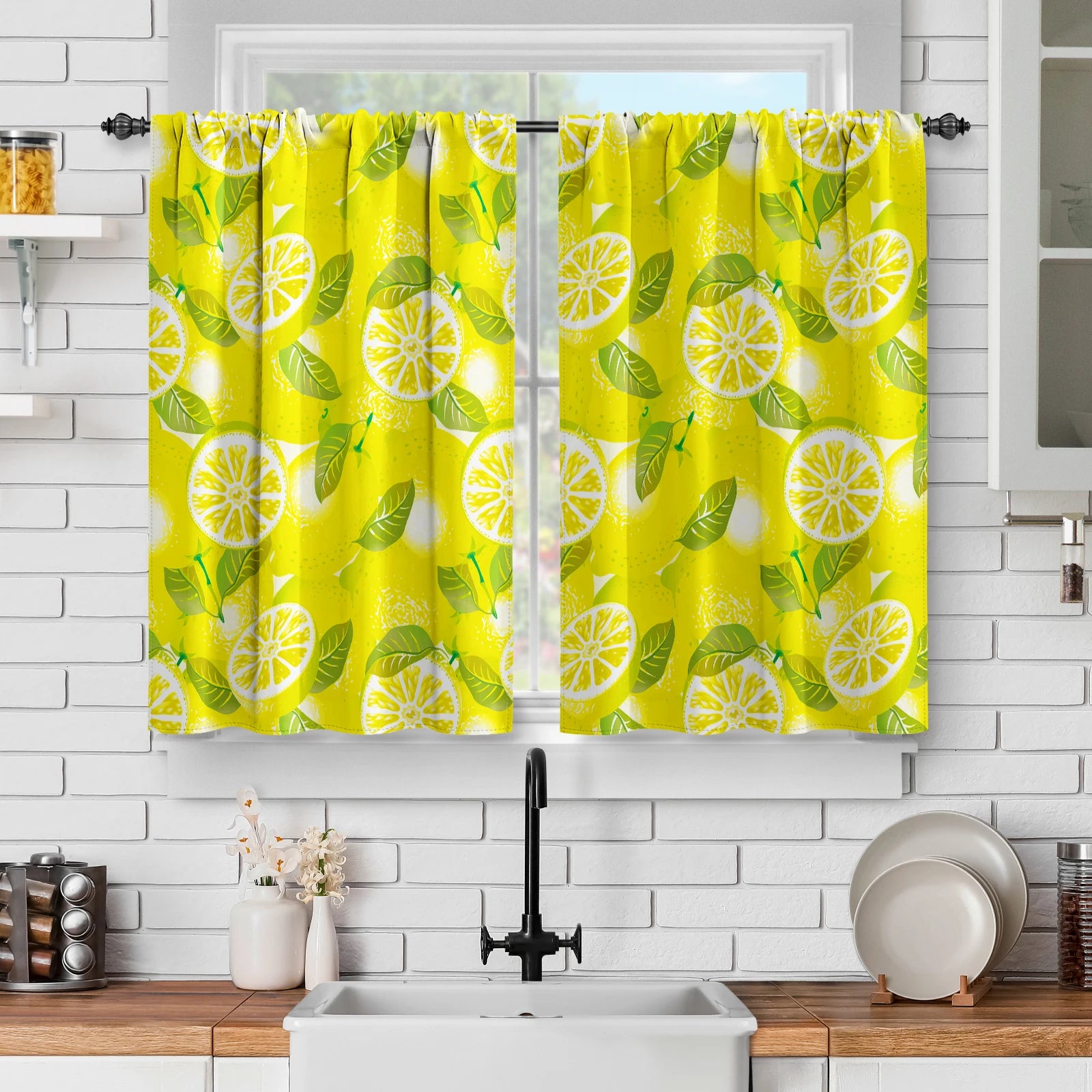 Panels Lemon Kitchen Curtains,Yellow Lemon Slices in USA