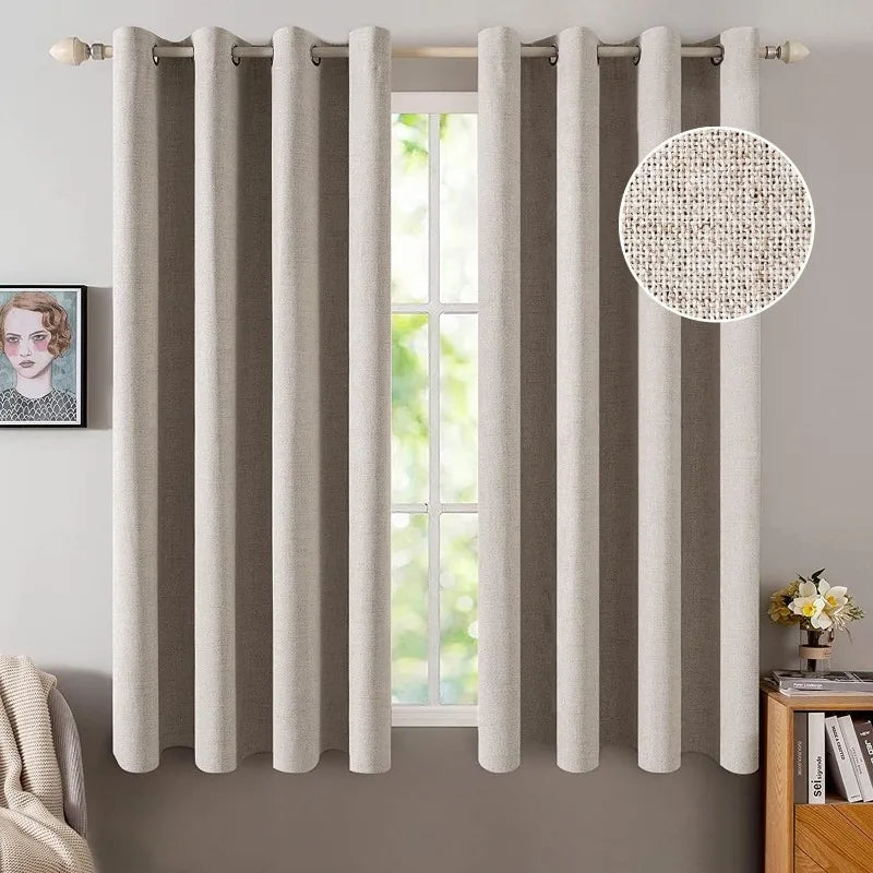 Blackout Linen Textured Curtains for Bedroom Solid Thermal Insulated G