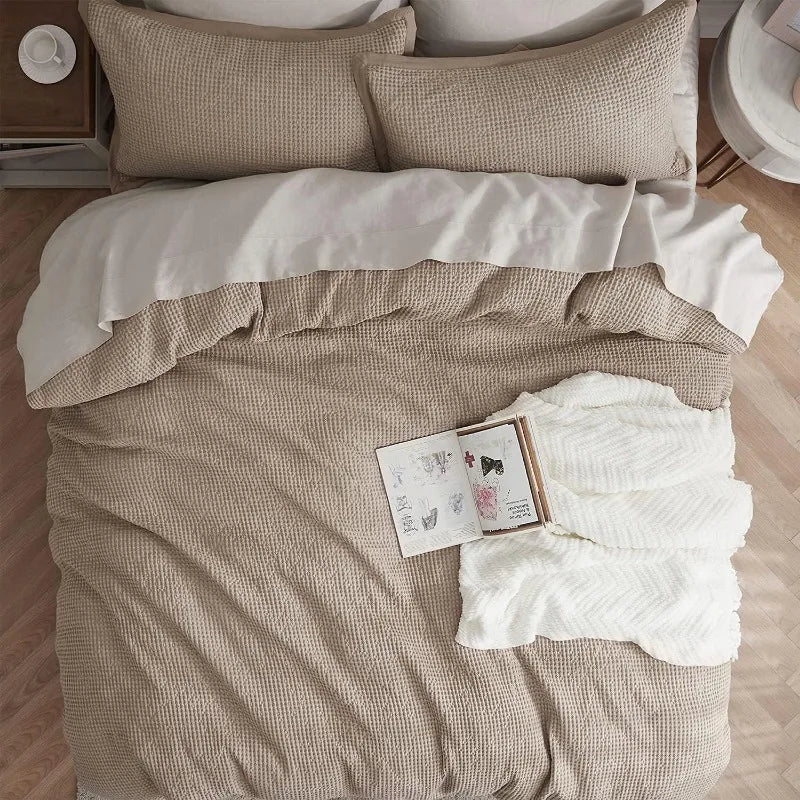 Cotton Waffle Weave Coconut White Duvet Cover Set